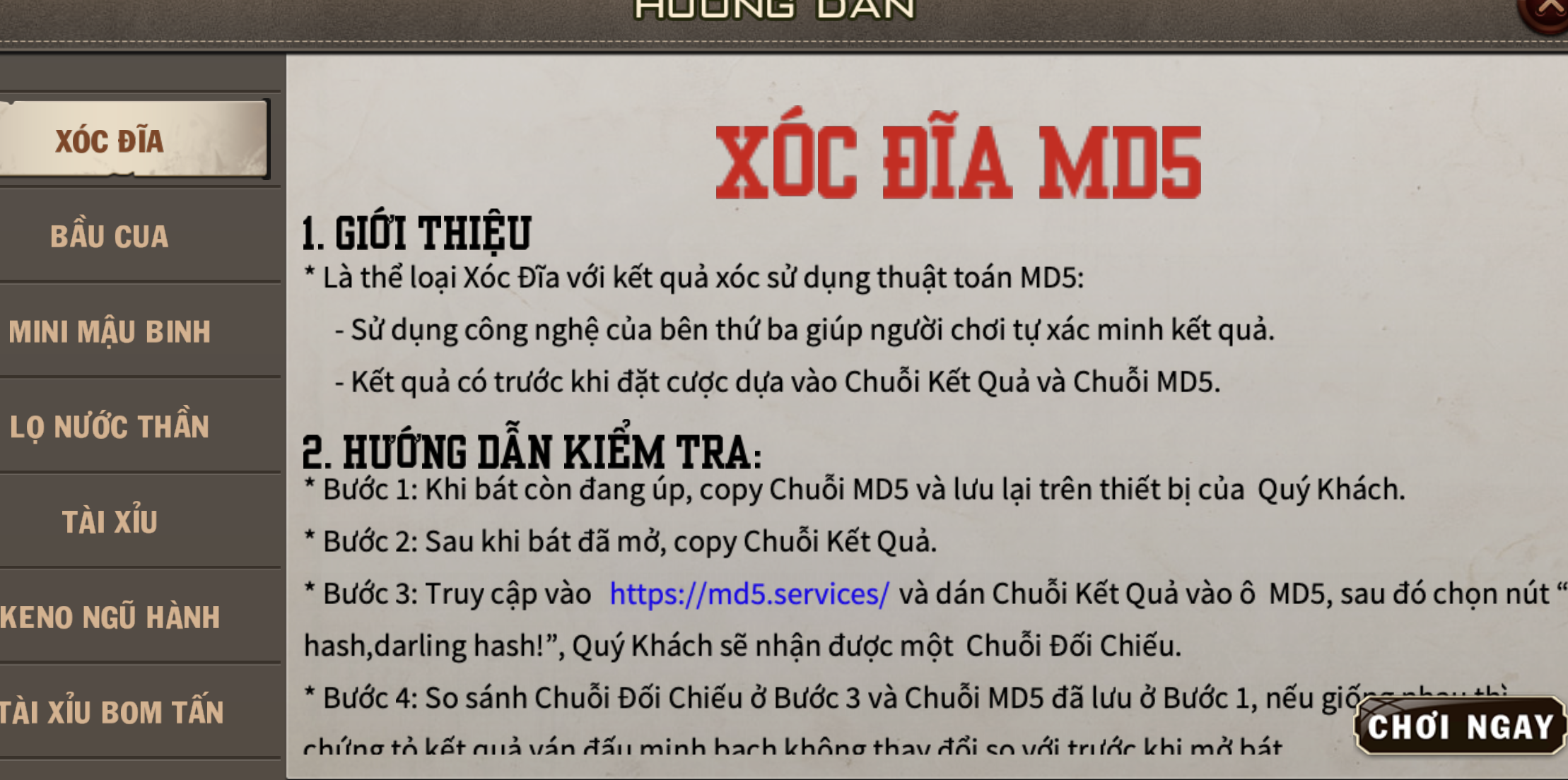 Một vài tính năng tại Xóc đĩa