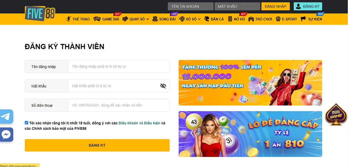 đăng ký five88 với các bước đơn giản