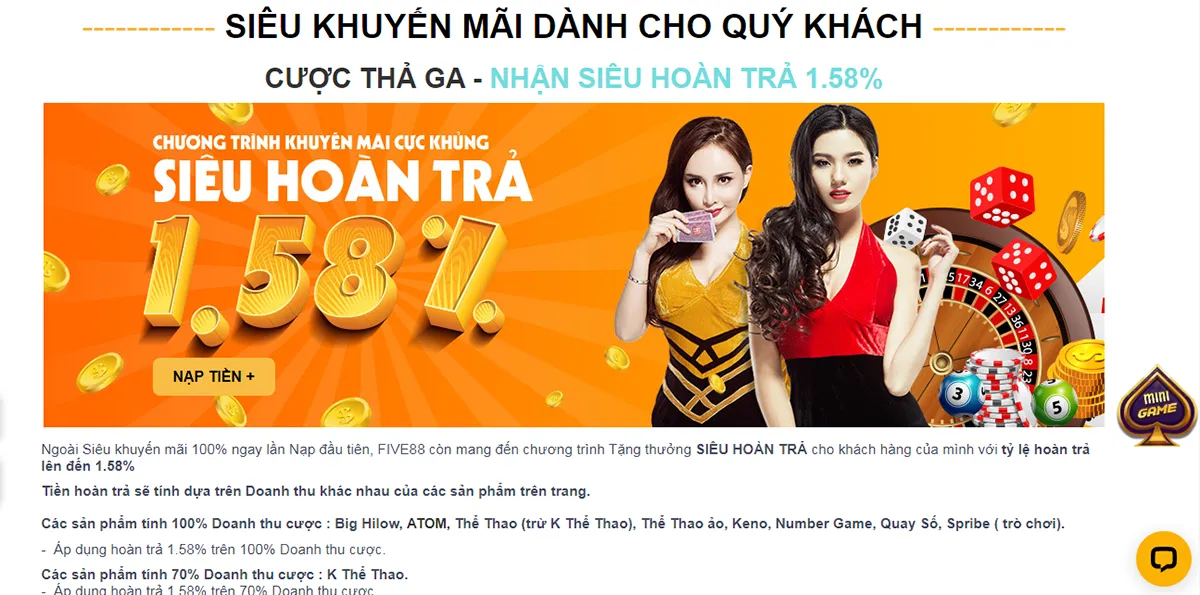 khuyến mãi hoàn trả tại five88